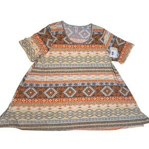 LuLaRoe Womens Top 3XL Perfect T Tunic Blue Orange Brown Aztec Tribal 3X NWT